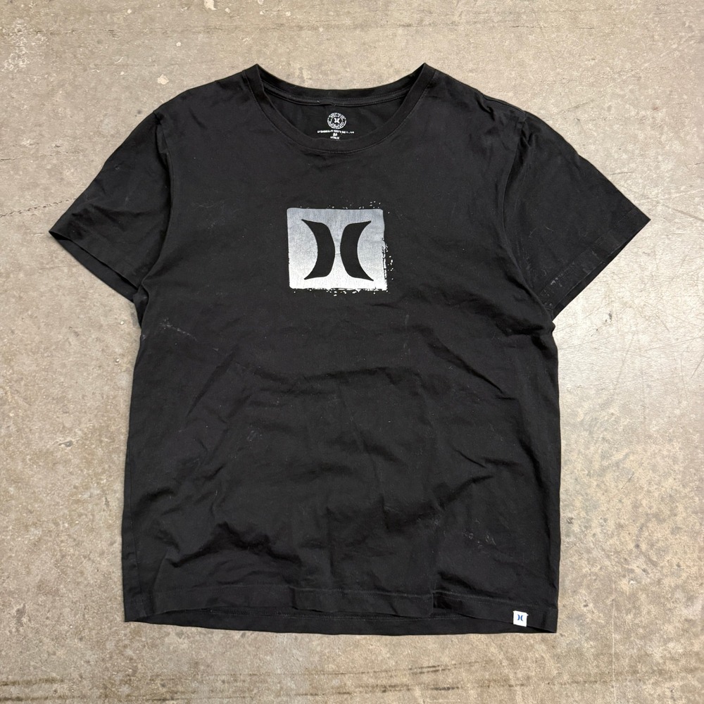 Hurley Mens Graphic T-Shirt Black Silver‎ Logo Short Sleeve Crewneck Size M